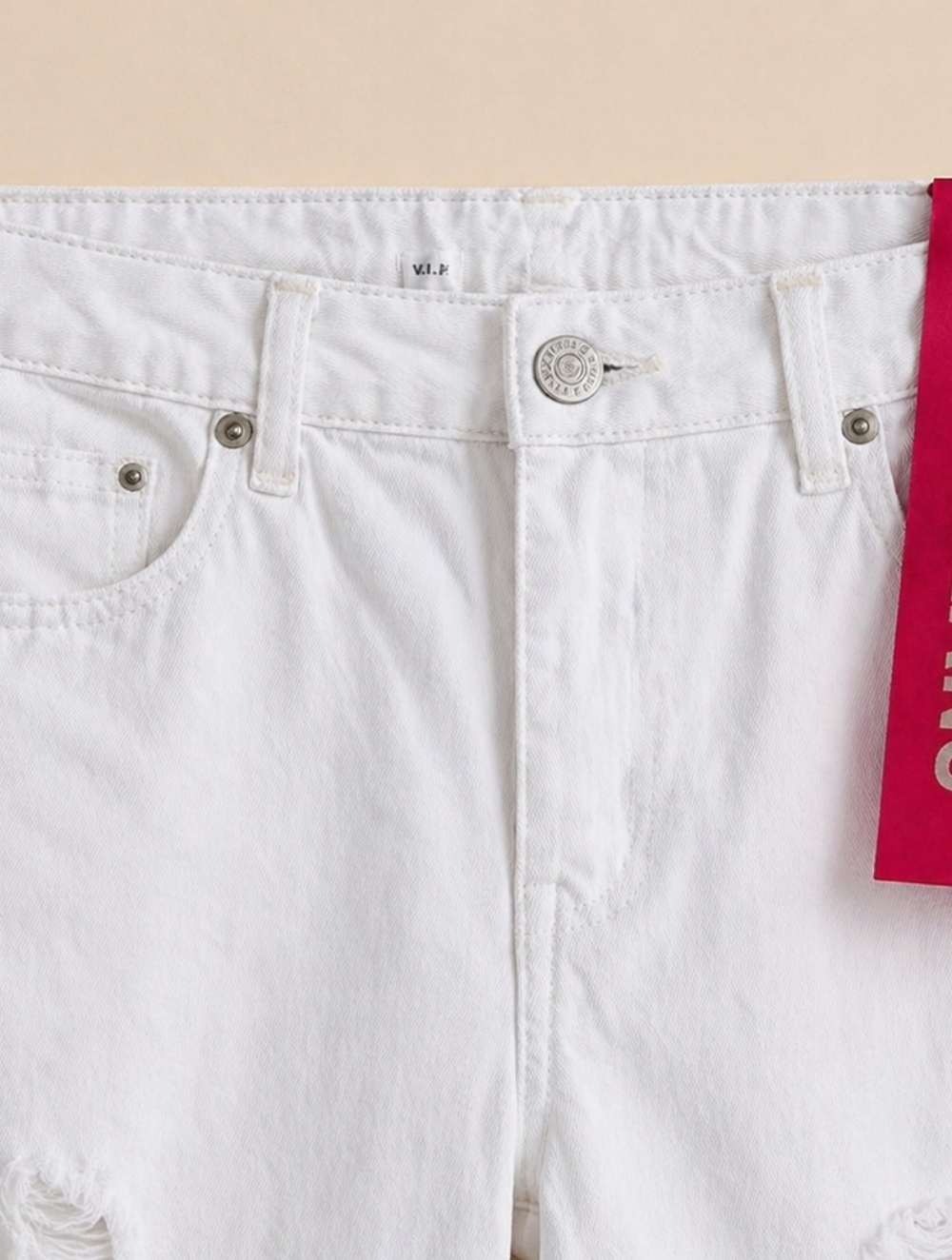 VIP Jeans White Distressed Straight Leg Denim Size 9/10 NWT High Rise  Casual - Picture 2 of 12